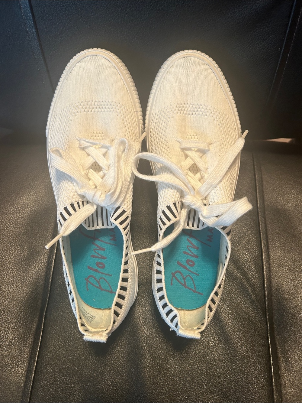Blowfish white Knit Lace-Up Sneakers with Black-Trim
